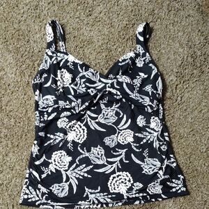 Lands' End Black and White Sleeveless Bustier Tank Top